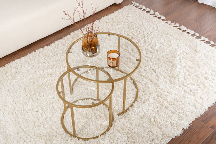 Hanah Home Juego de Mesas de Café Dorado y Transparente